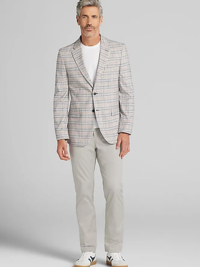 Sport Coats|Sport Coats-Nautica Modern Fit Fancy Tweed Plaid Sport Coat Tan Plaid