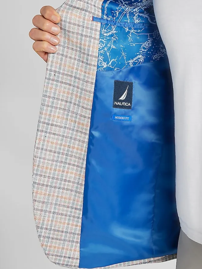 Sport Coats|Sport Coats-Nautica Modern Fit Fancy Tweed Plaid Sport Coat Tan Plaid