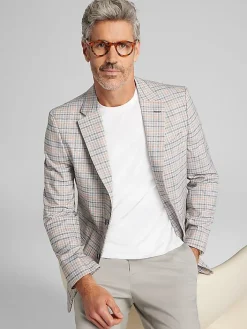 Sport Coats|Sport Coats-Nautica Modern Fit Fancy Tweed Plaid Sport Coat Tan Plaid