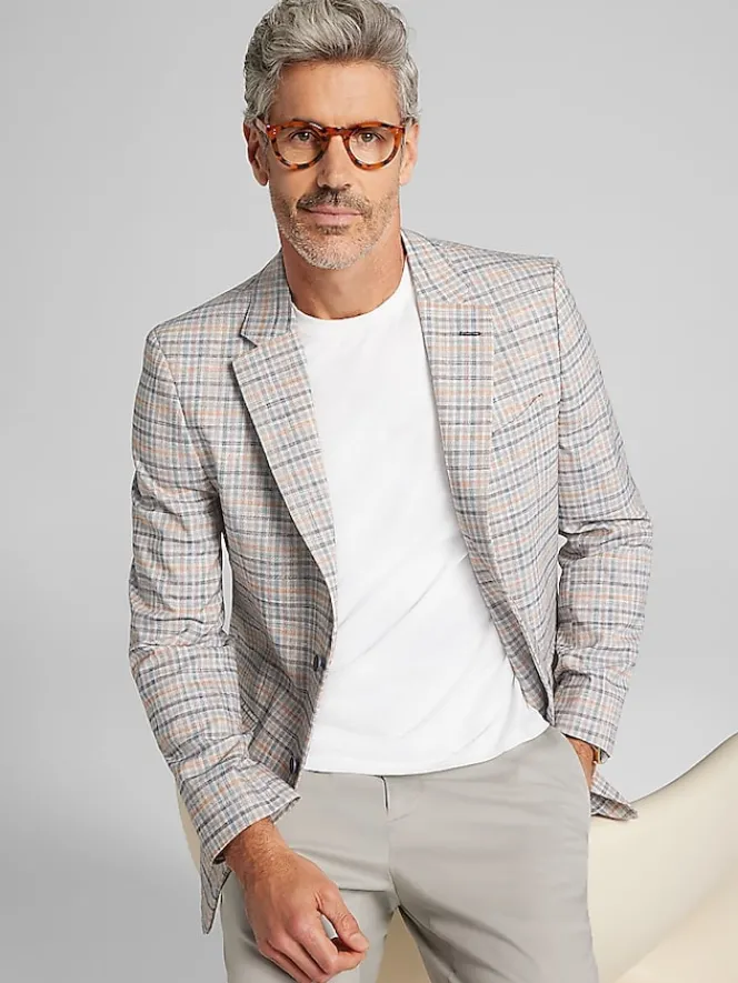 Sport Coats|Sport Coats-Nautica Modern Fit Fancy Tweed Plaid Sport Coat Tan Plaid