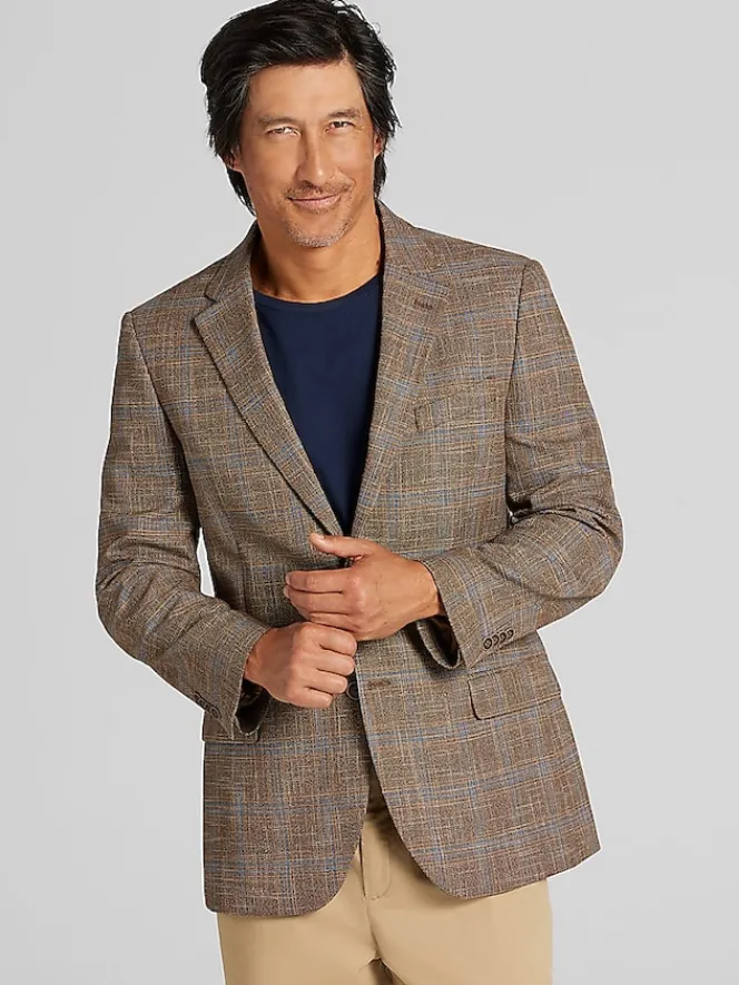 Sport Coats|Sport Coats-Nautica Modern Fit Fancy Tweed Plaid Sport Coat Camel Plaid