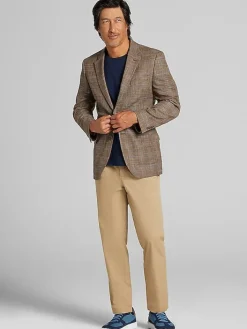 Sport Coats|Sport Coats-Nautica Modern Fit Fancy Tweed Plaid Sport Coat Camel Plaid