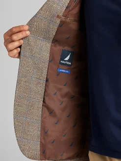 Sport Coats|Sport Coats-Nautica Modern Fit Fancy Tweed Plaid Sport Coat Camel Plaid
