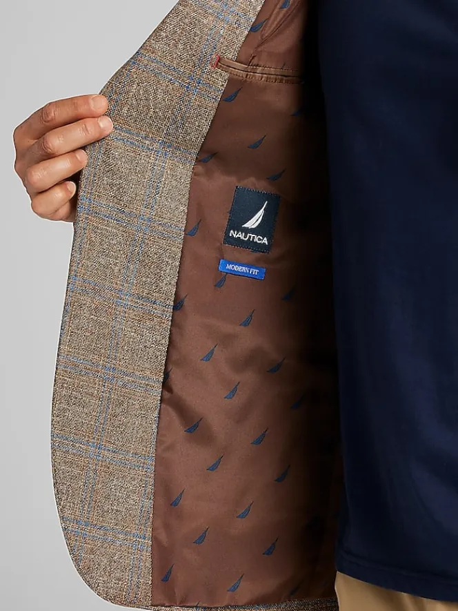 Sport Coats|Sport Coats-Nautica Modern Fit Fancy Tweed Plaid Sport Coat Camel Plaid