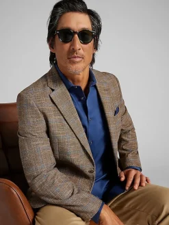 Sport Coats|Sport Coats-Nautica Modern Fit Fancy Tweed Plaid Sport Coat Camel Plaid