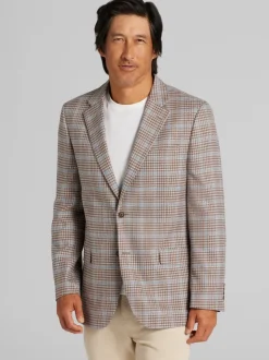 Sport Coats|Sport Coats-Nautica Modern Fit Fancy Tweed Plaid Sport Coat Tan Plaid