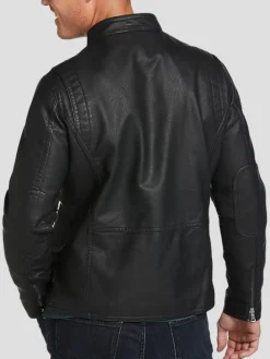 Outerwear-Awearness Kenneth Cole Modern Fit Faux Leather Moto Jacket Black Solid