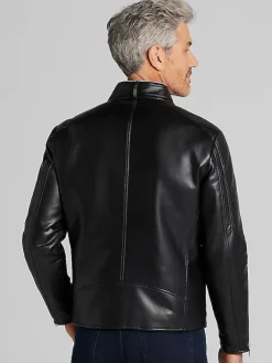 Outerwear-Awearness Kenneth Cole Modern Fit Faux Leather Moto Jacket Black