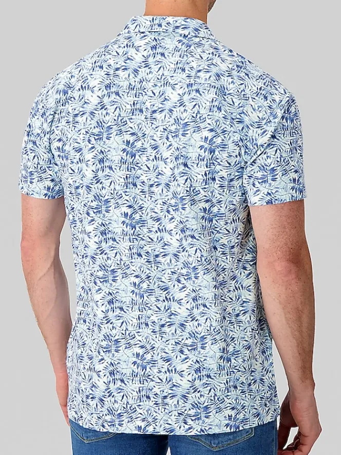 Button Up Shirts-Report Collection Modern Fit Floral Camp Shirt Light Blue
