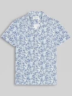 Button Up Shirts-Report Collection Modern Fit Floral Camp Shirt Light Blue