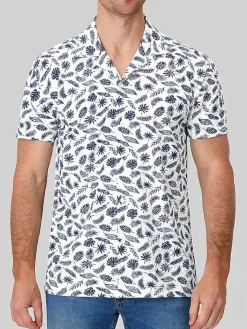 Button Up Shirts-Report Collection Modern Fit Floral Camp Shirt White