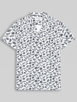 Button Up Shirts-Report Collection Modern Fit Floral Camp Shirt White