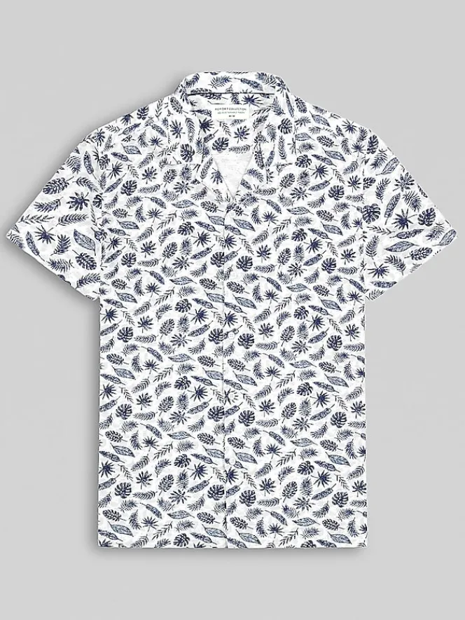 Button Up Shirts-Report Collection Modern Fit Floral Camp Shirt White