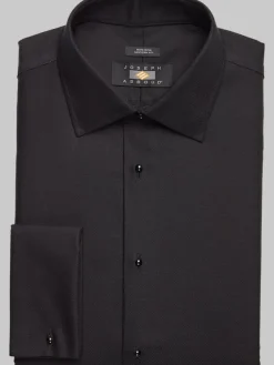 Big & Tall Dress Shirts|Formal Shirts-Joseph Abboud Modern Fit French Cuff Tuxedo Formal Shirt Black Solid