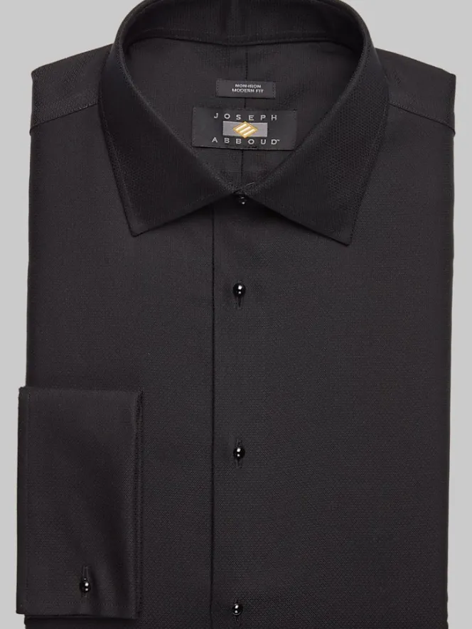 Big & Tall Dress Shirts|Formal Shirts-Joseph Abboud Modern Fit French Cuff Tuxedo Formal Shirt Black Solid