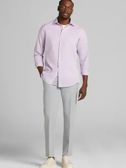 Big & Tall Dress Shirts|Patterned Dress Shirts-Wilke-Rodriguez Modern Fit Gingham Dress Shirt Purple