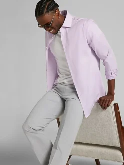 Big & Tall Dress Shirts|Patterned Dress Shirts-Wilke-Rodriguez Modern Fit Gingham Dress Shirt Purple