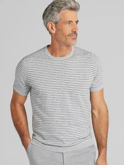 Sweaters|Casual Shop-Joseph Abboud Modern Fit Heathered Stripe Crewneck Sweater Grey