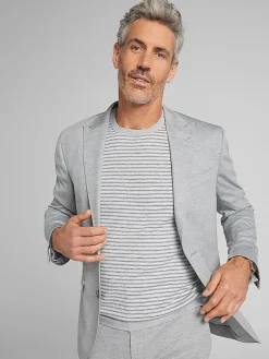 Sweaters|Casual Shop-Joseph Abboud Modern Fit Heathered Stripe Crewneck Sweater Grey