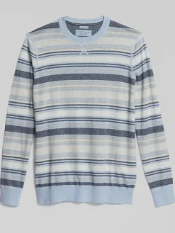Sweaters|Pullovers & Layers-Joseph Abboud Modern Fit Heathered Stripe Crewneck Sweater Navy/Grey
