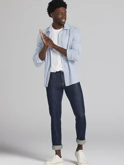 Button Up Shirts|Long Sleeve Button Up Shirts-Joseph Abboud Modern Fit Heathered Twill Overshirt Light Blue