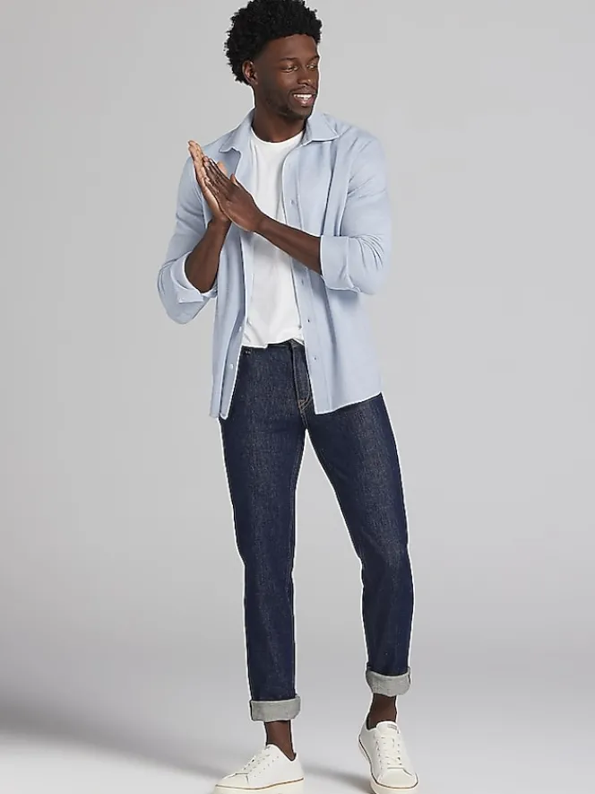 Button Up Shirts|Long Sleeve Button Up Shirts-Joseph Abboud Modern Fit Heathered Twill Overshirt Light Blue