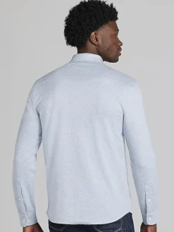 Button Up Shirts|Long Sleeve Button Up Shirts-Joseph Abboud Modern Fit Heathered Twill Overshirt Light Blue