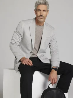 Sport Coats|Sport Coats-Joseph Abboud Modern Fit Herringbone Knit Sport Coat Grey Herringbone