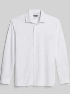 Button Up Shirts|Long Sleeve Button Up Shirts-Joseph Abboud Modern Fit Jaspe Knit Shirt White