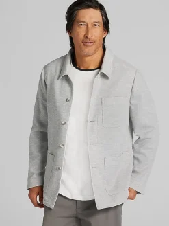 Outerwear-Joseph Abboud Modern Fit Knit Chore Jacket Light Grey