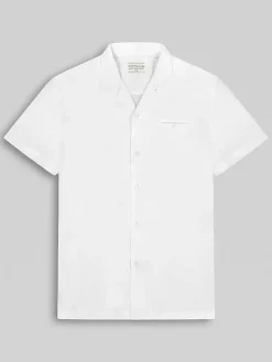 Button Up Shirts-Report Collection Modern Fit Knit Short Sleeve Camp Shirt White
