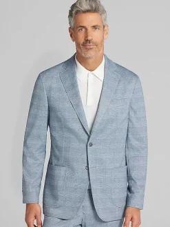 3-piece Suits|Suit Separates-JOE Joseph Abboud Modern Fit Knit Suit Jacket Lt Blue Plaid