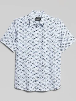 Button Up Shirts-Pronto Uomo Modern Fit Large Lotus 4-Way Stretch Button Up Shirt Blue/Navy