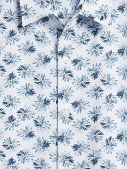 Button Up Shirts-Pronto Uomo Modern Fit Large Lotus 4-Way Stretch Button Up Shirt Blue/Navy