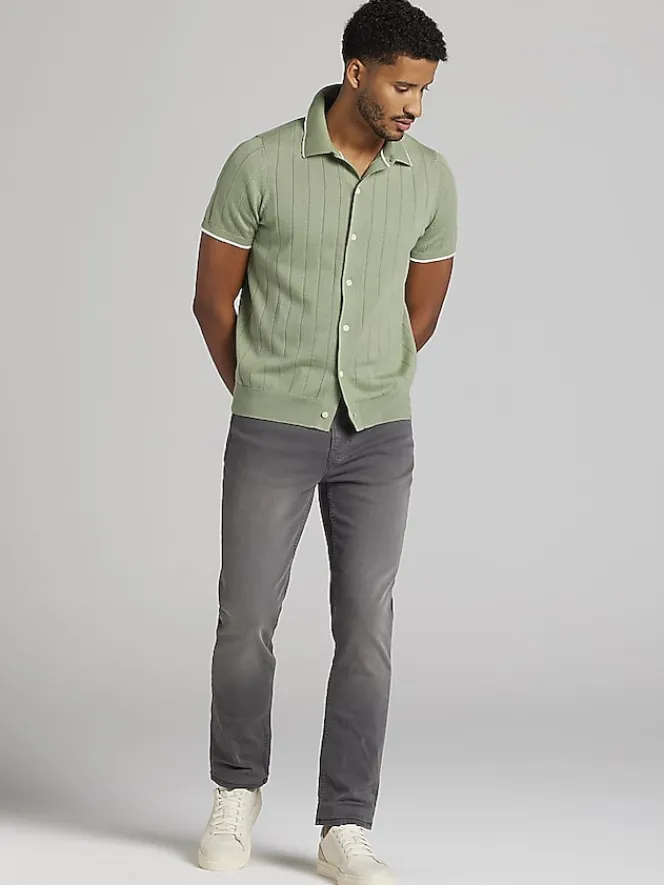 Button Up Shirts|Casual Shop-Joseph Abboud Modern Fit Lightweight Button Front Sweater Oil Green