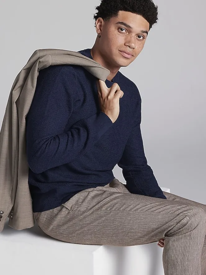 Sweaters|Casual Shop-Joseph Abboud Modern Fit Lightweight Crewneck Sweater Aqua