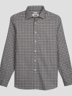 Button Up Shirts|Long Sleeve Button Up Shirts-Joseph Abboud Modern Fit Lightweight Plaid Button Up Shirt Grey