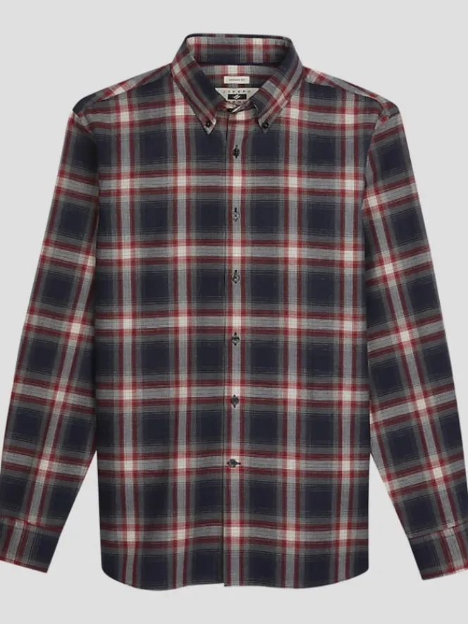 Button Up Shirts|Long Sleeve Button Up Shirts-Joseph Abboud Modern Fit Lightweight Plaid Button Up Shirt Red