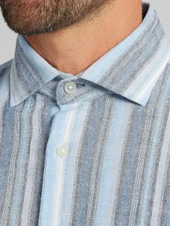 Button Up Shirts|Casual Shirts-Joseph Abboud Modern Fit Linen Blend Button Up Shirt Blue