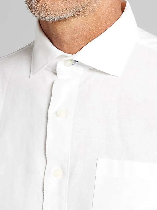 Button Up Shirts|Casual Shirts-Joseph Abboud Modern Fit Linen Blend Button Up Popover White