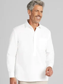 Button Up Shirts|Casual Shirts-Joseph Abboud Modern Fit Linen Blend Button Up Popover White
