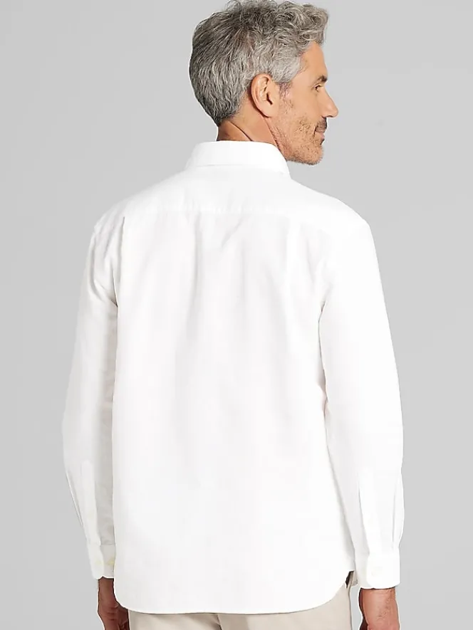 Button Up Shirts|Casual Shirts-Joseph Abboud Modern Fit Linen Blend Button Up Popover White