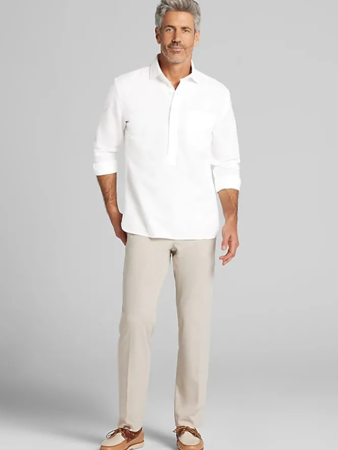 Button Up Shirts|Casual Shirts-Joseph Abboud Modern Fit Linen Blend Button Up Popover White