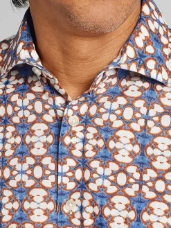 Button Up Shirts|Casual Shirts-Joseph Abboud Modern Fit Linen Blend Button Up Shirt Navy/Rust