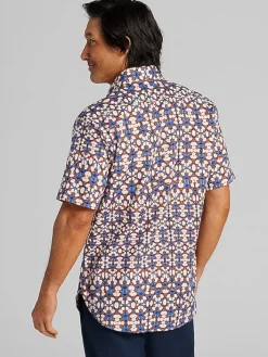 Button Up Shirts|Casual Shirts-Joseph Abboud Modern Fit Linen Blend Button Up Shirt Navy/Rust