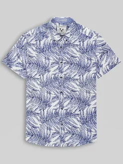 Button Up Shirts|Casual Shirts-Report Collection Modern Fit Linen Blend Button Up Shirt Med Blue