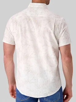 Button Up Shirts|Casual Shirts-Report Collection Modern Fit Linen Blend Palm Print Button Up Shirt Tan