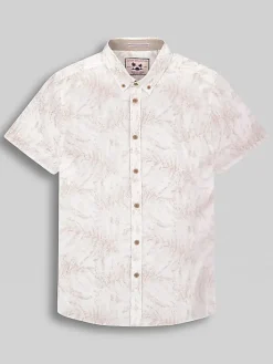 Button Up Shirts|Casual Shirts-Report Collection Modern Fit Linen Blend Palm Print Button Up Shirt Tan