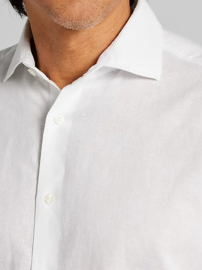 Button Up Shirts|Casual Shirts-Joseph Abboud Modern Fit Linen Blend Spread Collar Button Up Shirt White