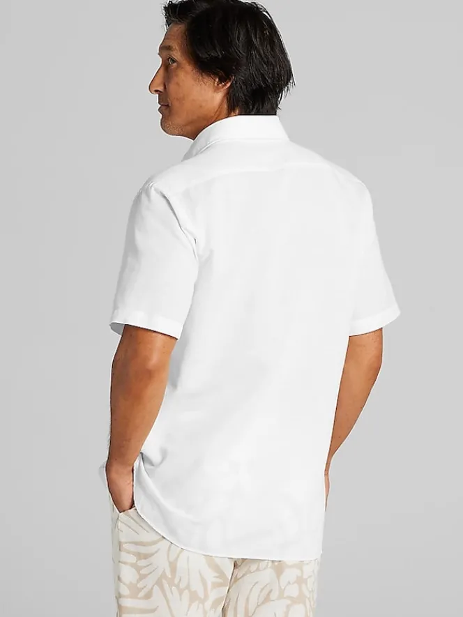 Button Up Shirts|Casual Shirts-Joseph Abboud Modern Fit Linen Blend Spread Collar Button Up Shirt White